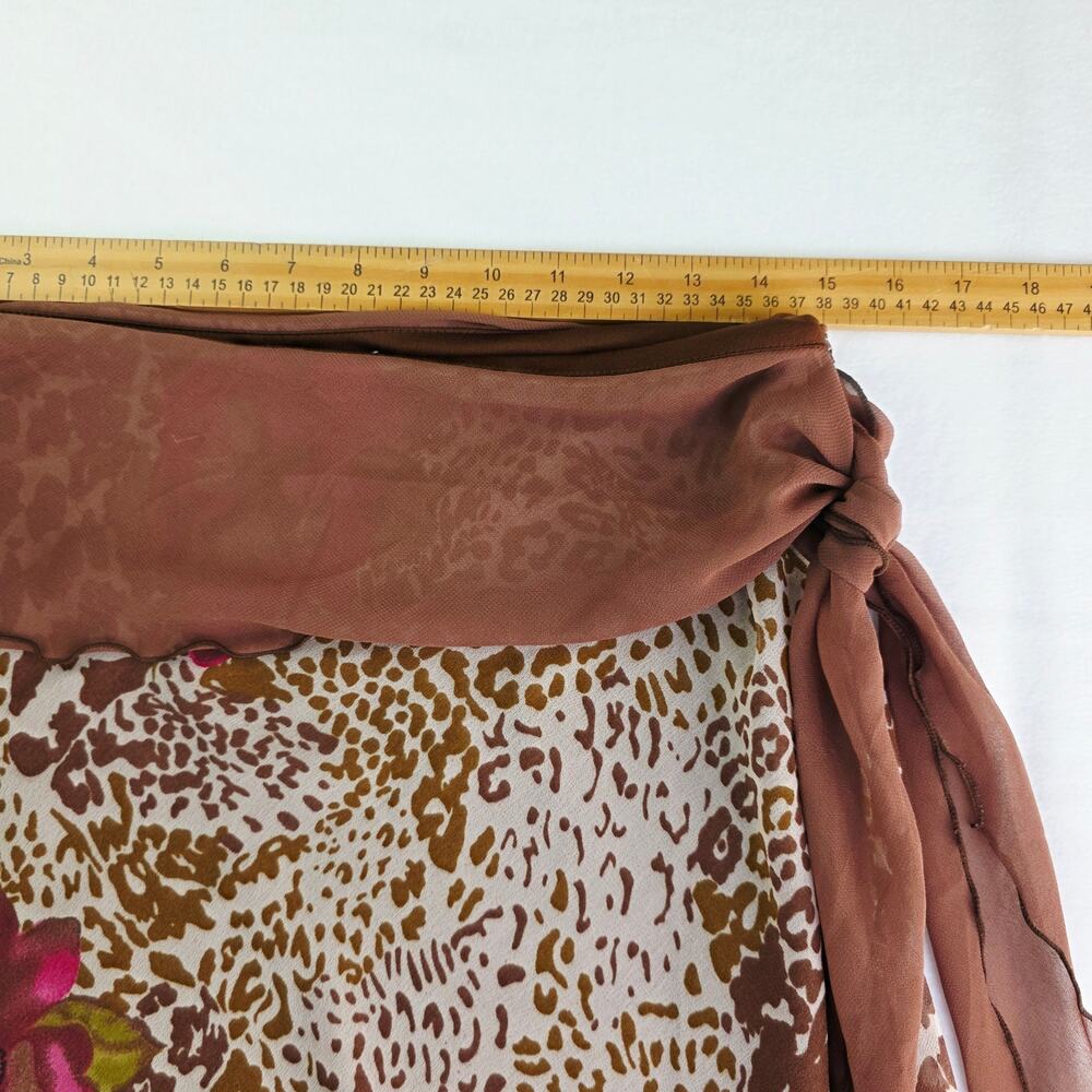 Y2K Chiffon Skirt Medium Brown Leopard Tropical Floral Fairy Grunge Whimsical - Picture 11 of 11